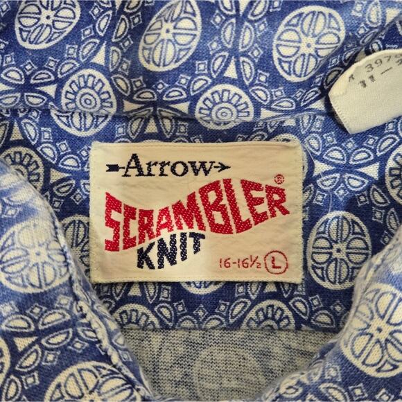 Vintage 70s 80s Arrow Scrambler Knit Men's Short Sleeve Buttondown Disco - Picture 6 of 10